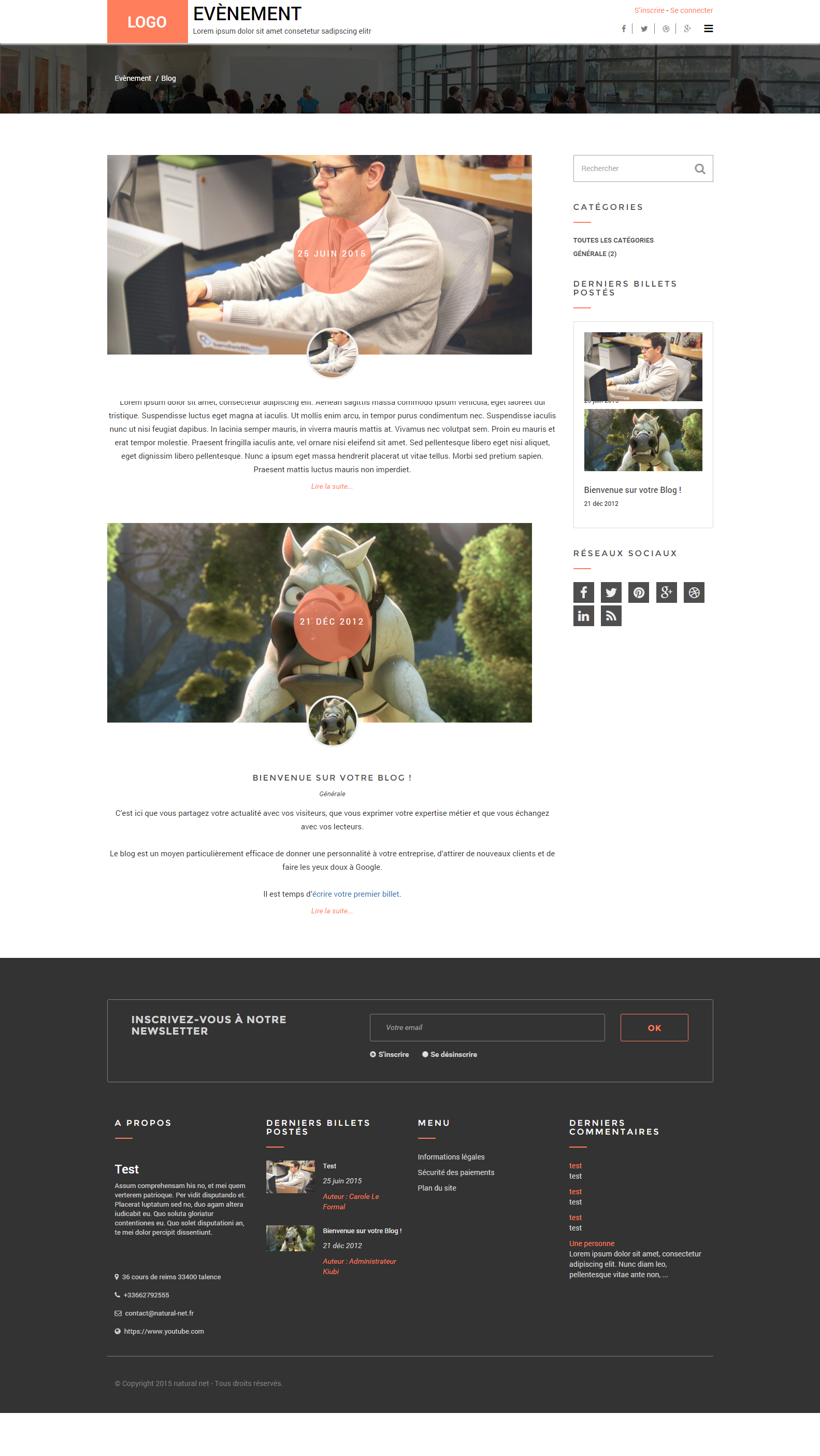 Événement - One Page Template pour Kiubi